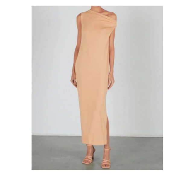 Enzo Costa Exposed Shoulder Maxi Dress In Dark Nude Size Small - Picture 7 of 10